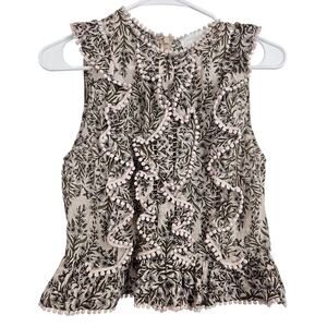 Zimmermann Blouse Top Pink Brown Silk Blend Floral Ruffle Sleeveless Tank Size 0